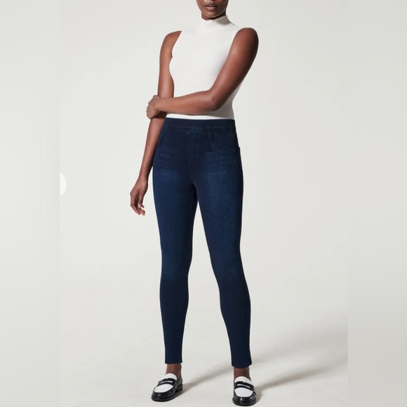 SPANX Ankle Leggings Pants Dark Blue Wash Women Size L - Picture 14 of 17